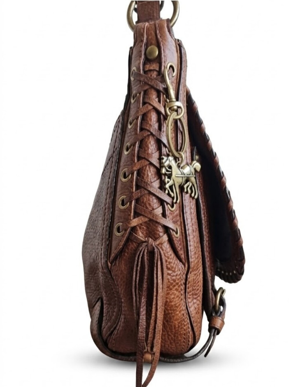 COACH Archival Abbey Grommet Lace Pebbled Leather Hobo 10971 Tobacco Brown EUC - Picture 5 of 12